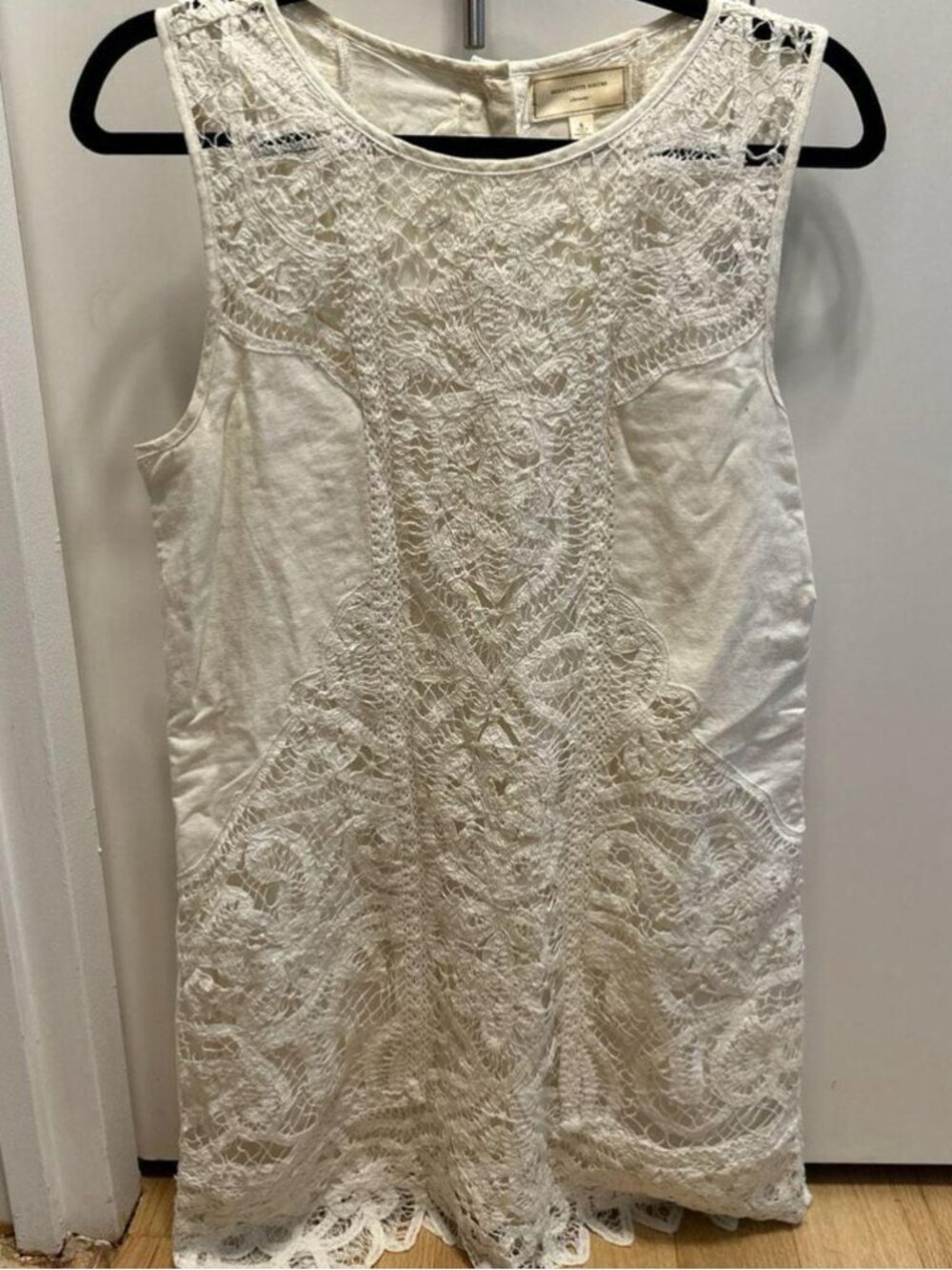 Anthropologie Moulinette Soeurs Perla Garden Lace Ivory Linen Shift Mini Dress